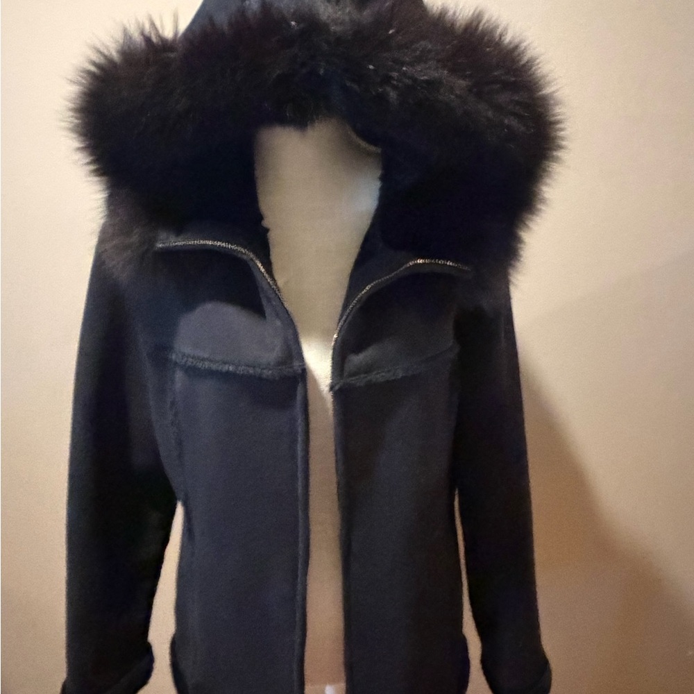 Marc New York Black Teddy Jacket with Fur Trim